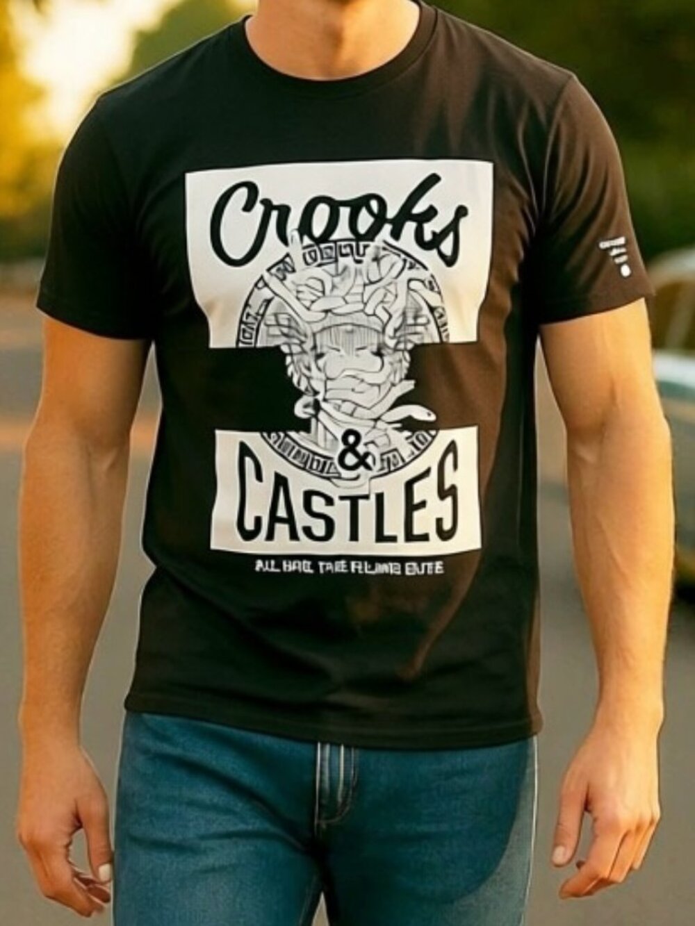 MEN'S CROOKS & CASTLES SHIRT MENS SIZE LARGE MEDUSA HEAD SNAKE LOGO (L)